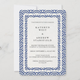 Japanse Seigaiha Waves Elegant Beach Wedding Kaart