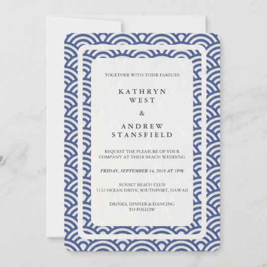 Japanse Seigaiha Waves Elegant Beach Wedding Kaart (Voorkant)