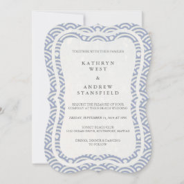 Japanse Seigaiha Waves Elegant Beach Wedding Kaart