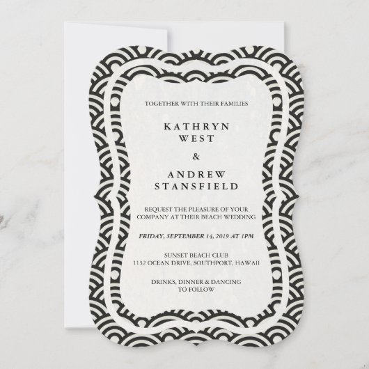 Japanse Seigaiha Waves Elegant Beach Wedding Kaart (Voorkant)