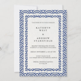 Japanse Seigaiha Waves Elegant Beach Wedding Kaart