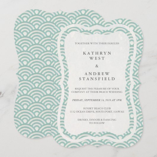 Japanse Seigaiha Waves Elegant Beach Wedding Kaart (Voorkant / Achterkant)