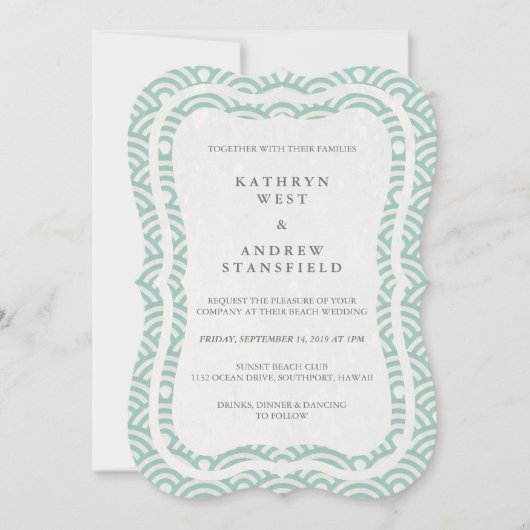 Japanse Seigaiha Waves Elegant Beach Wedding Kaart (Voorkant)