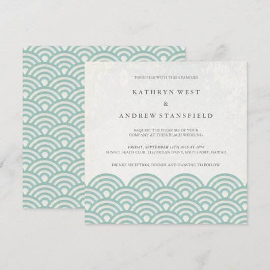 Japanse Seigaiha Waves Elegant Beach Wedding Kaart (Voorkant / Achterkant)