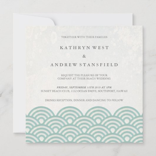 Japanse Seigaiha Waves Elegant Beach Wedding Kaart (Voorkant)