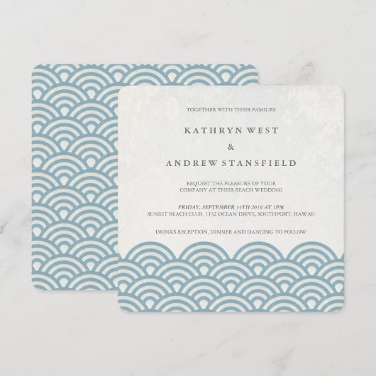 Japanse Seigaiha Waves Elegant Beach Wedding Kaart (Voorkant / Achterkant)