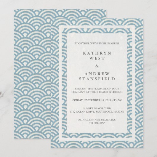Japanse Seigaiha Waves Elegant Beach Wedding Kaart (Voorkant / Achterkant)