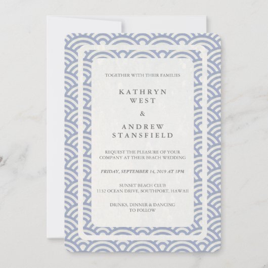Japanse Seigaiha Waves Elegant Beach Wedding Kaart (Voorkant)