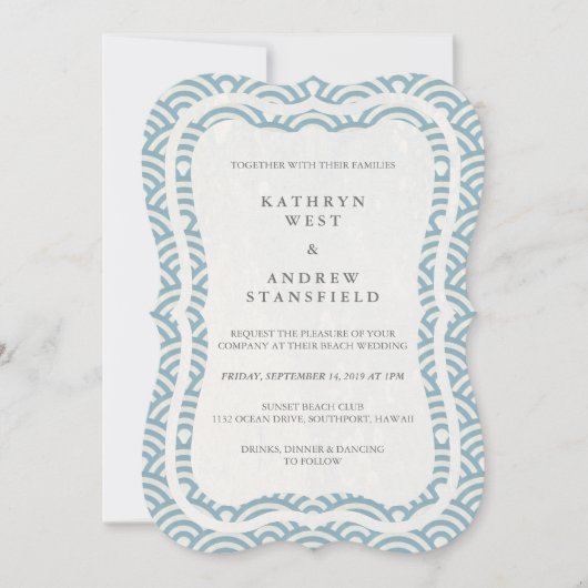 Japanse Seigaiha Waves Elegant Beach Wedding Kaart (Voorkant)