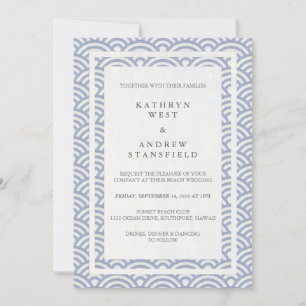 Japanse Seigaiha Waves Elegant Beach Wedding Kaart