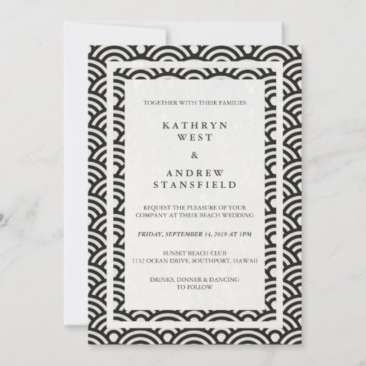 Japanse Seigaiha Waves Elegant Beach Wedding Kaart (Voorkant)