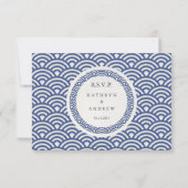 Japanse Seigaiha Waves Elegant Beach Wedding RSVP (Achterkant)