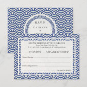 Japanse Seigaiha Waves Elegant Beach Wedding RSVP (Voorkant / Achterkant)