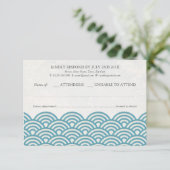 Japanse Seigaiha Waves Elegant Beach Wedding RSVP (Staand voorkant)