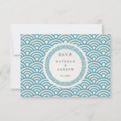 Japanse Seigaiha Waves Elegant Beach Wedding RSVP (Achterkant)