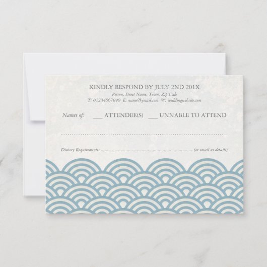 Japanse Seigaiha Waves Elegant Beach Wedding RSVP (Voorkant)