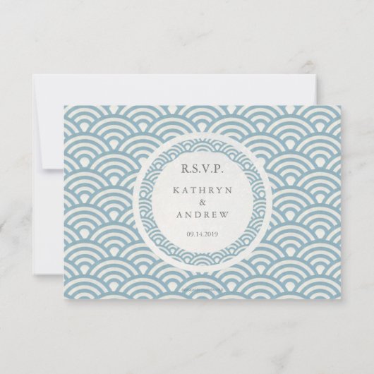 Japanse Seigaiha Waves Elegant Beach Wedding RSVP (Achterkant)