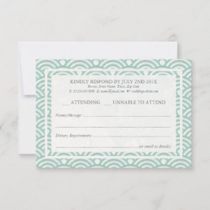 Japanse Seigaiha Waves Elegant Beach Wedding RSVP