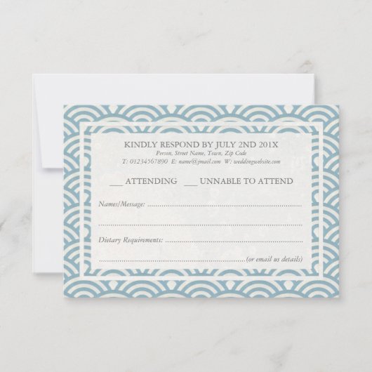 Japanse Seigaiha Waves Elegant Beach Wedding RSVP (Voorkant)