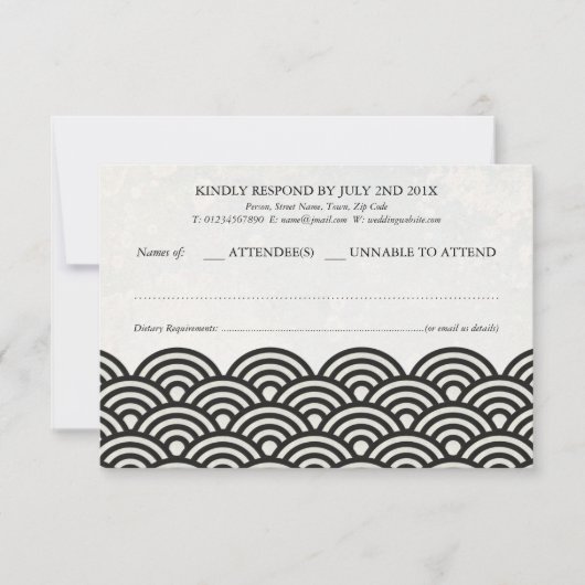 Japanse Seigaiha Waves Elegant Beach Wedding RSVP (Voorkant)