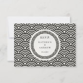 Japanse Seigaiha Waves Elegant Beach Wedding RSVP (Achterkant)