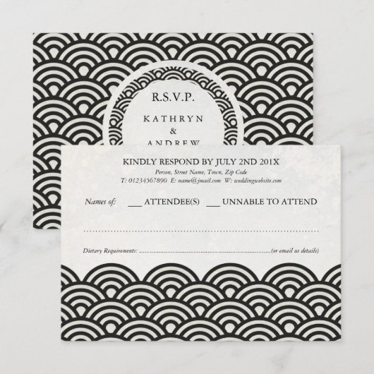 Japanse Seigaiha Waves Elegant Beach Wedding RSVP (Voorkant / Achterkant)