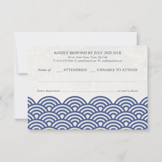Japanse Seigaiha Waves Elegant Beach Wedding RSVP (Voorkant)