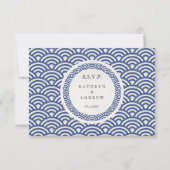 Japanse Seigaiha Waves Elegant Beach Wedding RSVP (Achterkant)