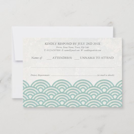 Japanse Seigaiha Waves Elegant Beach Wedding RSVP (Voorkant)