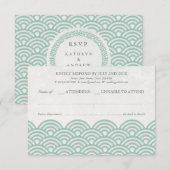 Japanse Seigaiha Waves Elegant Beach Wedding RSVP (Voorkant / Achterkant)