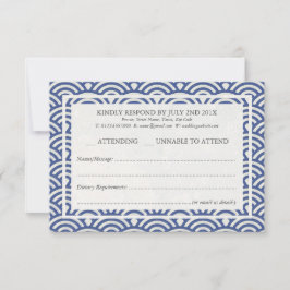 Japanse Seigaiha Waves Elegant Beach Wedding RSVP Kaartje
