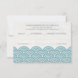 Japanse Seigaiha Waves Elegant Beach Wedding RSVP Kaartje