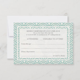 Japanse Seigaiha Waves Elegant Beach Wedding RSVP Kaartje
