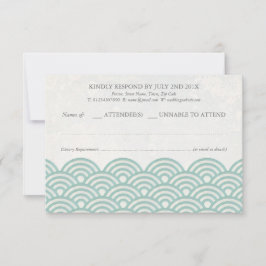 Japanse Seigaiha Waves Elegant Beach Wedding RSVP Kaartje