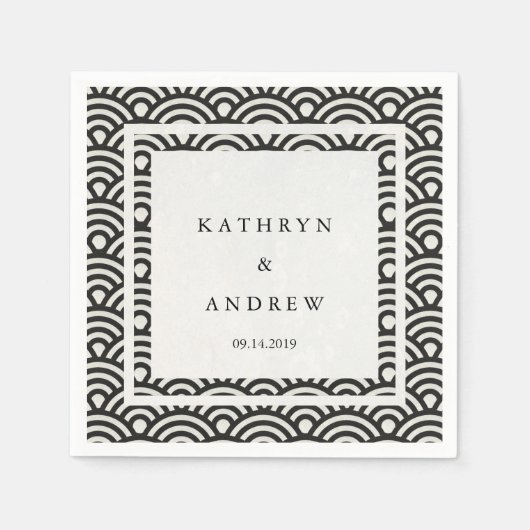 Japanse Seigaiha Waves Elegant Black + White Servet (Voorkant)