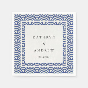 Japanse Seigaiha Waves Elegant Dark Blue + White Servetten