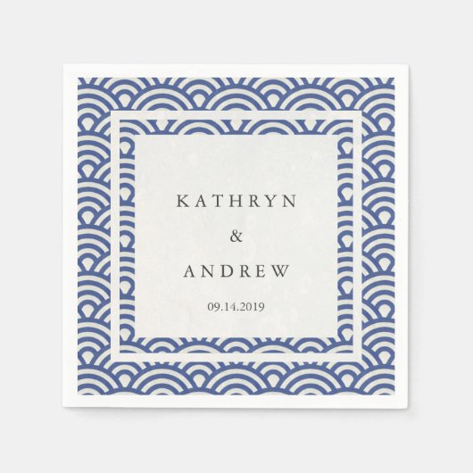 Japanse Seigaiha Waves Elegant Dark Blue + White Servetten (Voorkant)