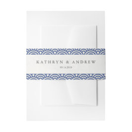 Japanse Seigaiha Waves Elegant Dark Blue + White Uitnodigingen Wikkel