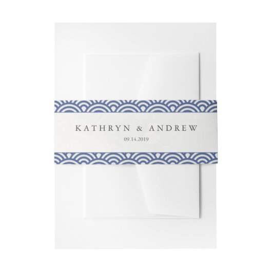 Japanse Seigaiha Waves Elegant Dark Blue + White Uitnodigingen Wikkel (Voorkant Voorbeeld)