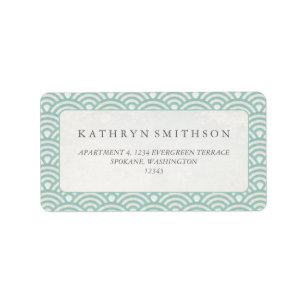 Japanse Seigaiha Waves Elegant Green + White Etiket