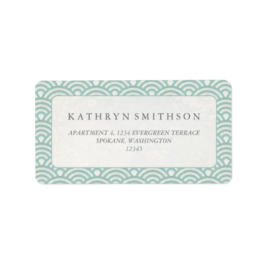 Japanse Seigaiha Waves Elegant Green + White Etiket (Voorkant)