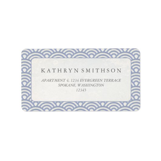 Japanse Seigaiha Waves Elegant Paars + White Etiket (Voorkant)