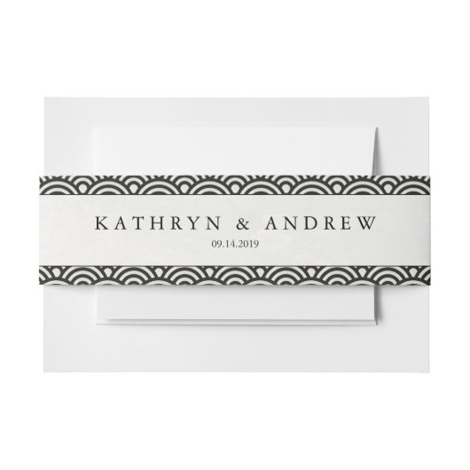 Japanse Seigaiha Waves Modern Black+White Wedding Uitnodigingen Wikkel (Voorkant Voorbeeld)