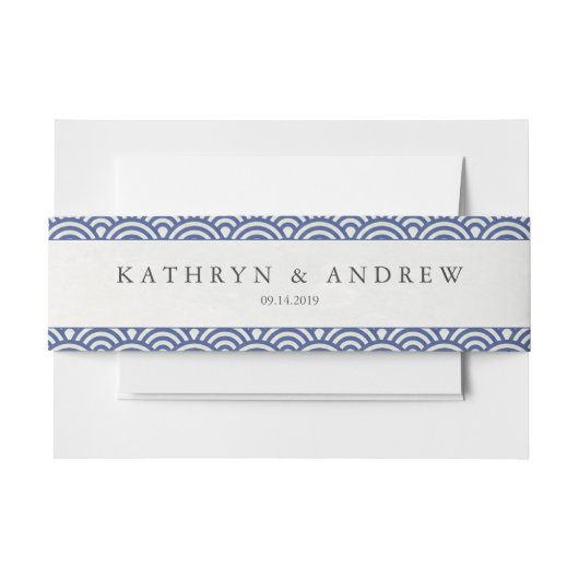 Japanse Seigaiha Waves Modern Blue+White Wedding Uitnodigingen Wikkel
