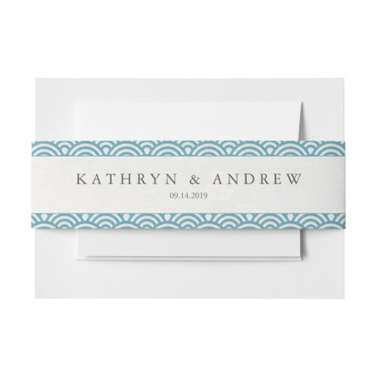 Japanse Seigaiha Waves Modern Zee Blue Green Uitnodigingen Wikkel (Voorkant Voorbeeld)