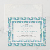 Japanse Seigaiha Waves sparen de datum geen foto Aankondigingskaart (Voorkant / Achterkant)