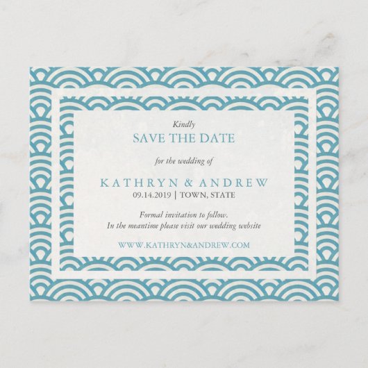 Japanse Seigaiha Waves sparen de datum geen foto Aankondigingskaart (Voorkant)