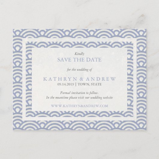 Japanse Seigaiha Waves sparen de datum geen foto Aankondigingskaart (Voorkant)