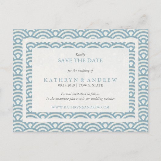 Japanse Seigaiha Waves sparen de datum geen foto Aankondigingskaart (Voorkant)