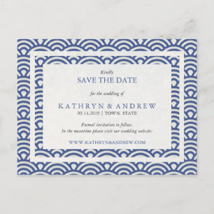 Japanse Seigaiha Waves sparen de datum geen foto Aankondigingskaart